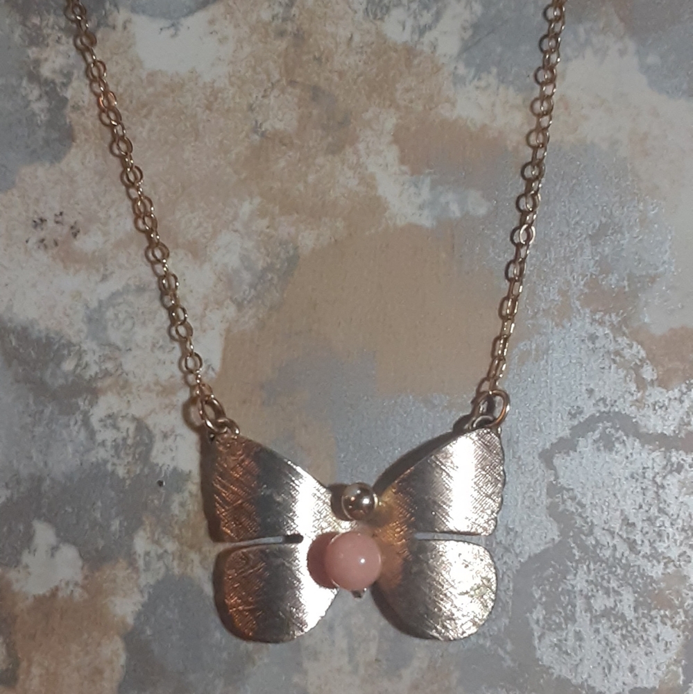 Vintage DANECRAFT 12kgf Over STERLING and CORAL BUTTERFLY Necklace